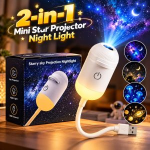2-in-1 USB Mini Galaxy Star Projector with 12 Discs & Night Light